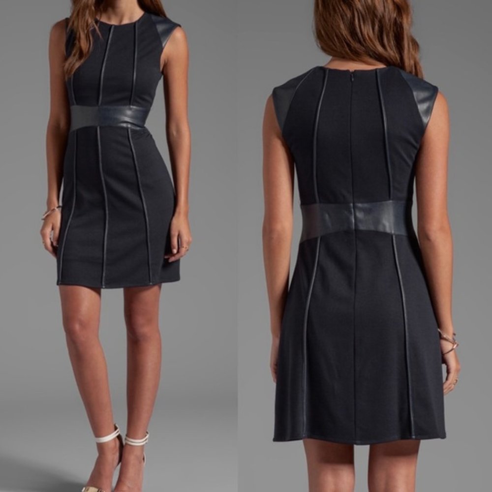 EUC Bailey 44 Caged Bird Dress Leather Trim Mini